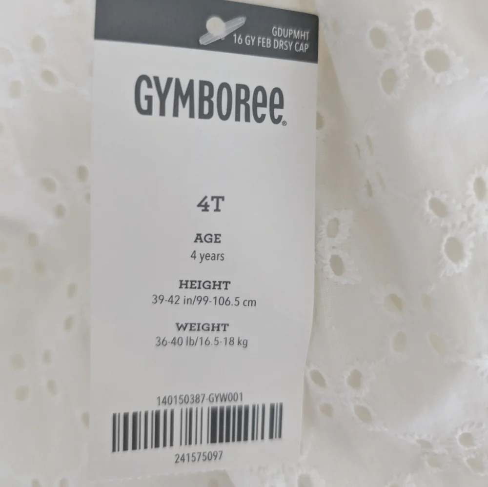 NWT Gymboree Embroidery Girls White Dress Sleeveless Cotton Size 4T